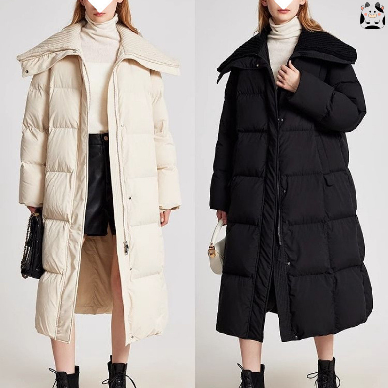 Plus-Size Women's Straight Large Lapel down Jacket for Winter, Slightly Loose, Mid-Length, Warm and Thick Coat