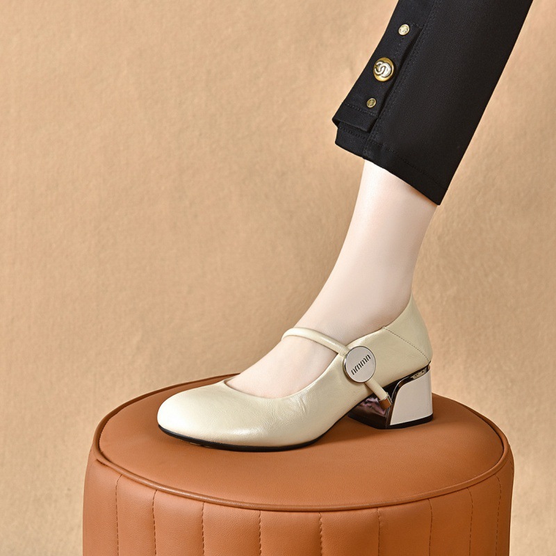 Retro Mary Jane Women's 2024 New Genuine Leather Soft Sole Granny Summer Versatile Flat Chunky Heel Mom Shoes_vogvips.com
