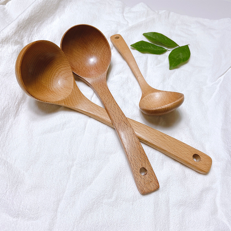 榉木汤勺清漆长柄木质盛粥勺饭勺厨房实木油勺大号厨具批发刻字