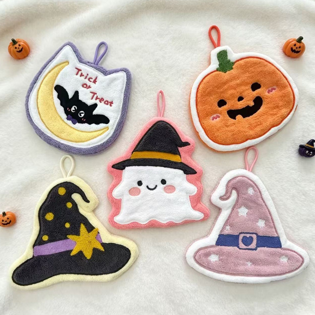 Halloween Pumpkin Ghost Hanging Coral Fleece Hand Towel, Lint-Free and Absorbent, Bathroom Hanging Towel, Souvenir Gift Halloween Pumpkin Ghost Hanging Coral Fleece Hand Towel, Lint-Free and Absorbent, Bathroom Hanging Towel, Souvenir Gift