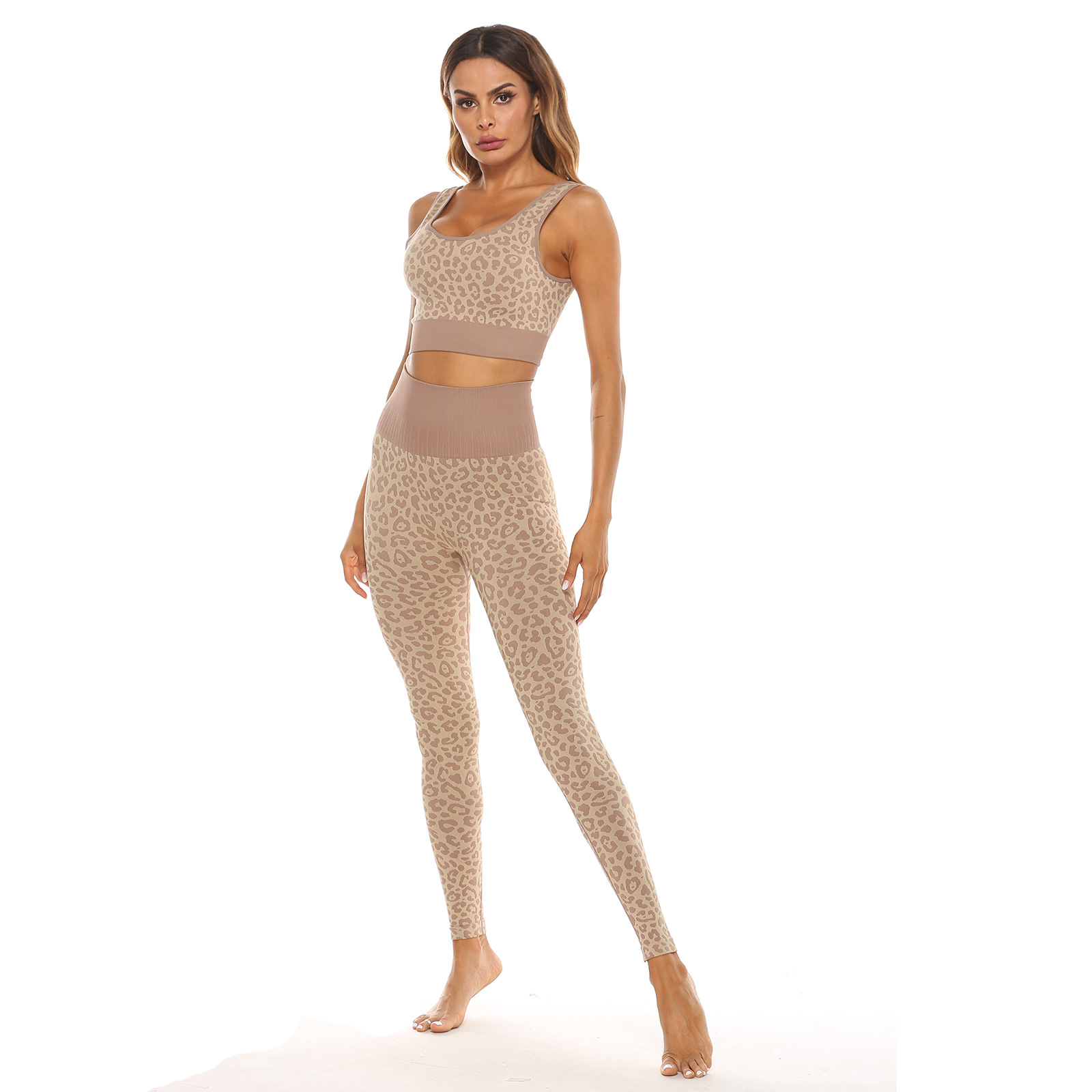 Leggings de cintura alta sin costuras con estampado de leopardo, ropa interior de yoga elástica alta, nihaostyles, ropa al por mayor NSZLJ81470