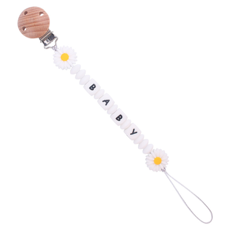 Nuevo bebé suministros de dibujos animados margarita teether creativo bebé DIY mordedura molar pezón cadena anti-gota cadena