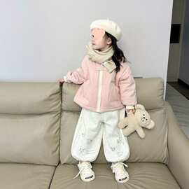 女童冬款套装女宝韩版夹棉加绒棉服儿童洋气一体绒卫裤两件套