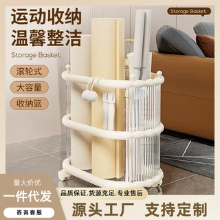 瑜伽垫收纳筐带轮家用运动工具泡沫滚轴整理收纳箱健身器材置物架