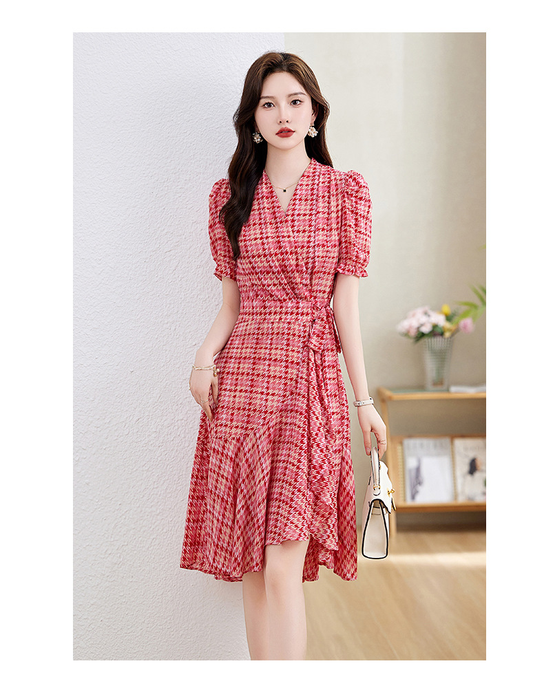 Váy maxi nữ cổ chữ V thắt eo họa tiết hoa nhí mùa hè — Màu xanh lá, Màu đỏ chi tiết 12