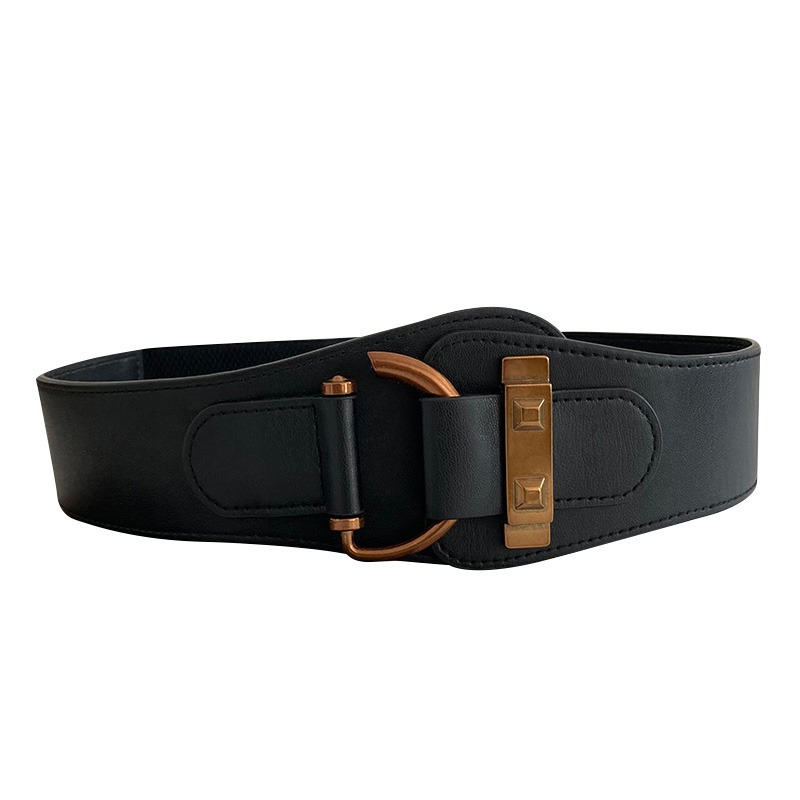 Waistband women's decorative coat suit black elastic belt punch free fashion retro niche personality belt_voghion.com