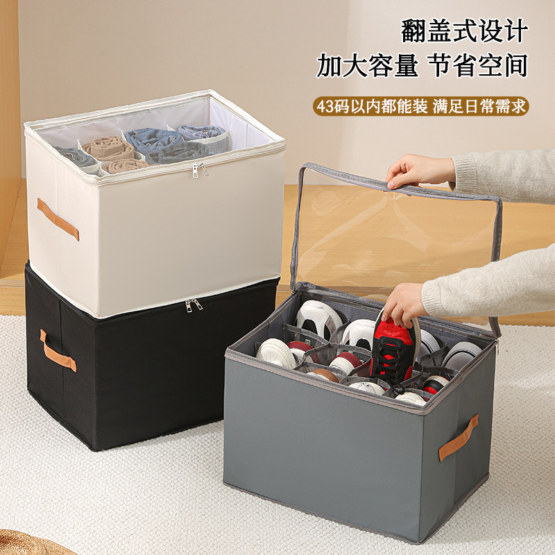 Nuevos productos transfronterizos con cubierta cajas de zapatos plegables multifuncionales a prueba de polvo de gran capacidad tela Oxford de almacenamiento de ropa y zapatos