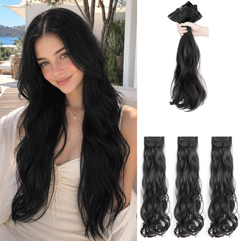 Foreign trade European and American women's natural seamless hair extensions, long wavy curly hair extensions, three-piece set for volume enhancement Foreign trade European and American women's natural seamless hair extensions, long wavy curly hair extensions, three-piece set for volume enhancement