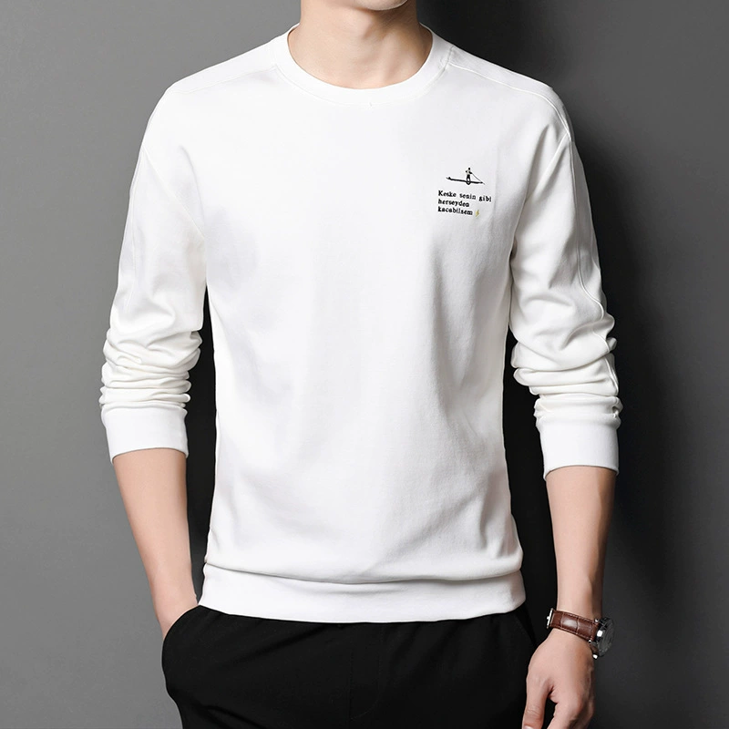 Поколение весны и осени, новая однотонная хлопковая Футболка с круглым вырезом, Повседневная пуловер с длинными рукавами, Мужская Базовая рубашка, прилив