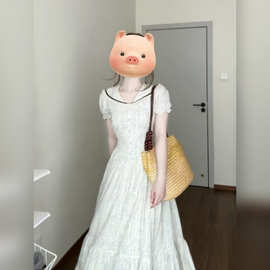 法式气质娃娃领泡泡袖碎花连衣裙子女夏季温柔风收腰显瘦a字长裙