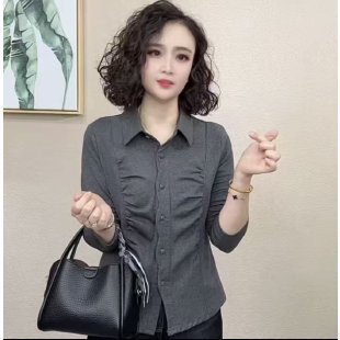 2025 秋季新款长袖衬衫纽扣气质洋气显瘦减龄外穿打底上衣休闲|undefined