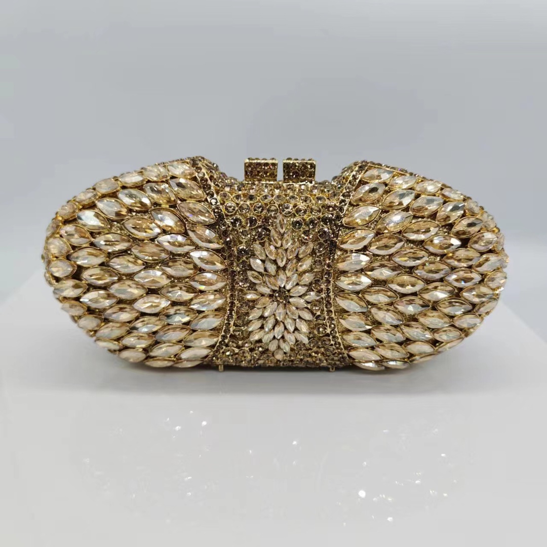 Túi clutch nữ đính đá dạ hội hộp cứng kim loại rỗng — Xanh ngọc lục bảo, Vàng pha lê, Hoa violet, Màu bạc