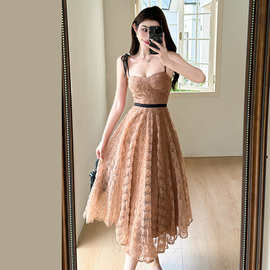 跨境吊带连衣裙优雅气质仙女薄纱 夏季法式甜美减龄仙A字公主裙