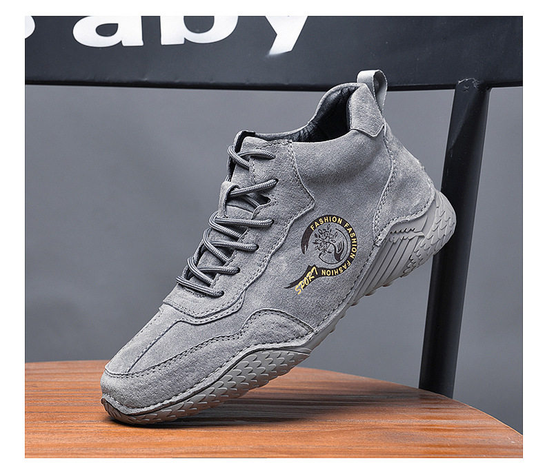 Giày bốt Martin nam da heo cổ vừa lót lông giữ ấm, đế cao su chống trượt — 55078 kaki, 55078 màu đen, Màu xám 55078 chi tiết 32