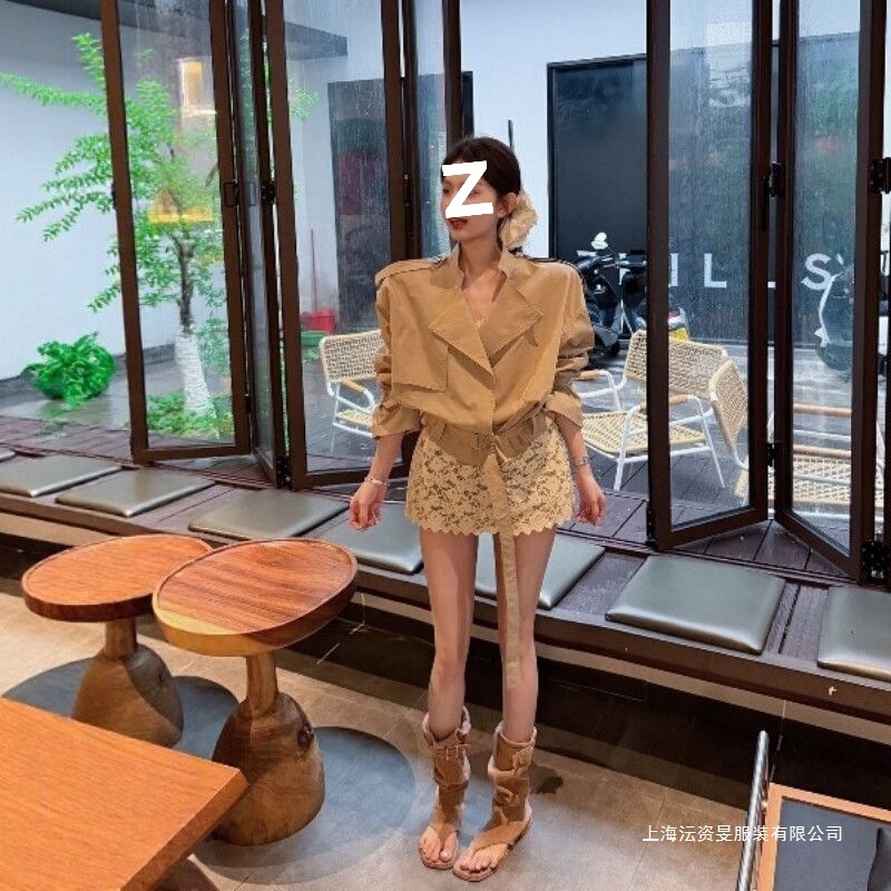 Korean Retro Short Jacket and Windbreaker Coat for Women, New Summer Style High-Waisted Slimming Lace Skirt Two-Piece Set Korean Retro Short Jacket and Windbreaker Coat for Women, New Summer Style High-Waisted Slimming Lace Skirt Two-Piece Set