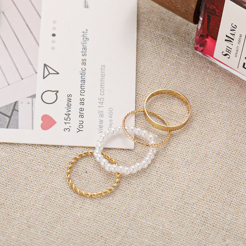 5311401 Cross-border Ring Set Four-Piece Combo Personal Ins Cool Minimalist Pearl Round Ring