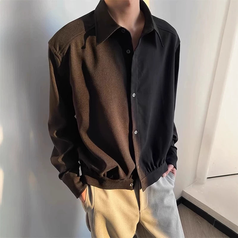 Intellectual Style Black Shirt Men's High-End Long-Sleeved Spring High-Sense Wear Shirt Thin Jacket Jacket Intellectual Style Black Shirt Men's High-End Long-Sleeved Spring High-Sense Wear Shirt Thin Jacket Jacket