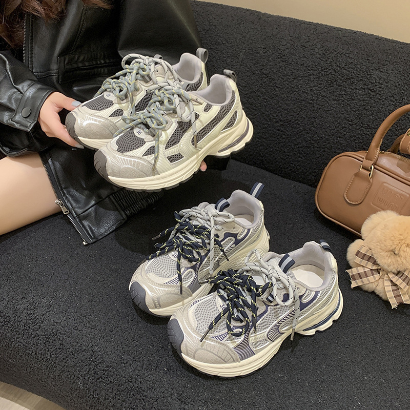 复古老爹鞋女2025秋季新款厚底增高小个子百搭网面透气休闲运动鞋|undefined