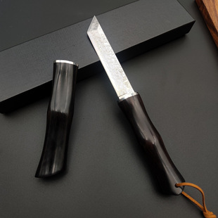 Exquisite gift handle Ebony knife Damascus steel fruit knife tea knife outdoor wild steel knife with scabbard straight knife