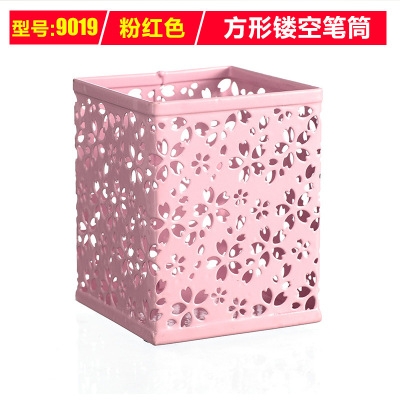 韩版时尚加厚圆形笔筒创意金属材质学生办公放笔的铁网方型笔桶|ms