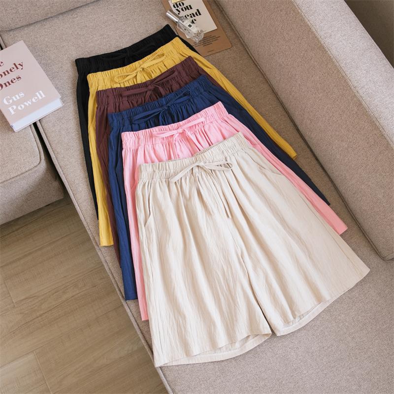 Cotton and Linen Five-Quarter Pants for Women Summer 2022 New Breathable Mid-Pants Casual Wide-Leg Pants Loose Large Size Manufacturer Large Quantity in Stock