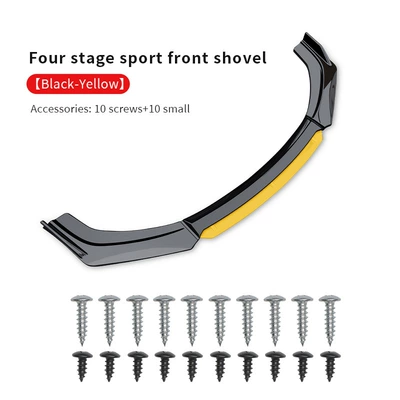 Factory direct sales universal car front spoiler, four-section thickened front corner protector, universal front lip small body kit, protective panel modification (Big Surrounded) - black-and-yellow