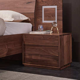 黑胡桃木床头柜卧室床边柜收纳柜实木家具现代简约落地屉柜床边柜