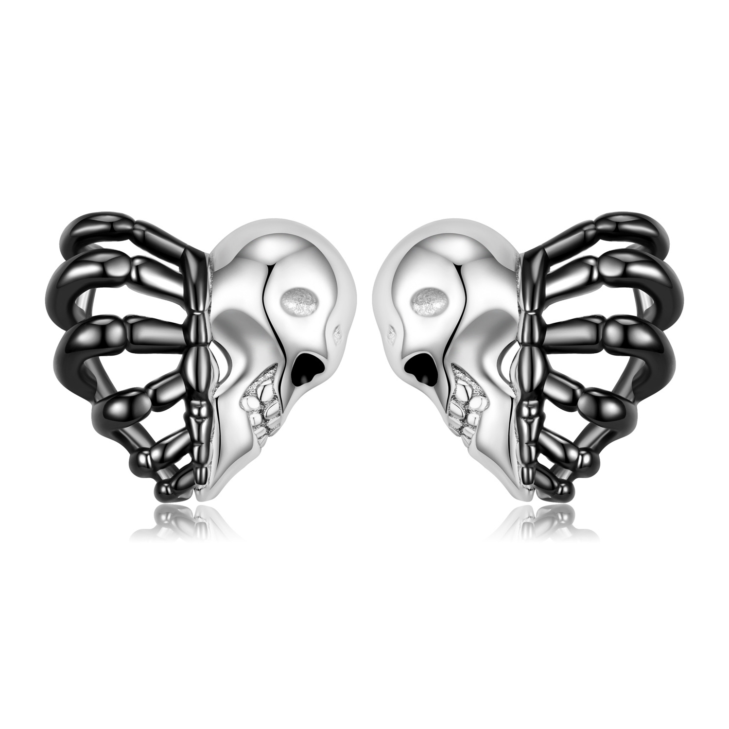 2g Weight Electroplated Gold Plating Process 925 Sterling Silver Ear Needle Material Stone-Free Inlay Material 1 Pair 925 Sterling Silver Heart Shape Skull Ear Studs