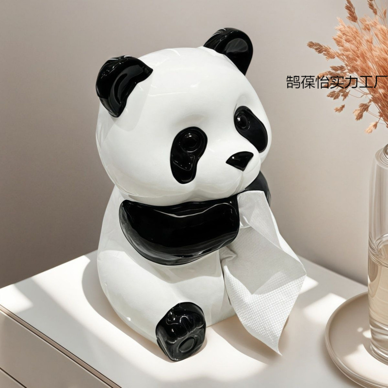 かわいいパンダのティッシュボックス、リビングルームのライトラグジュアリーで見栄えの良いナプキンボックス、ビニールティッシュボックス、クリエイティブなコーヒーテーブルの装飾品|undefined