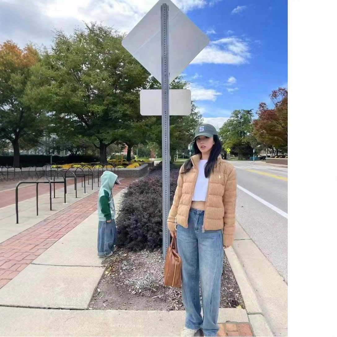 High-Quality Rl Knitted Bread down Jacket for Women, Basic Versatile Casual Loose Stand Collar Petite Coat