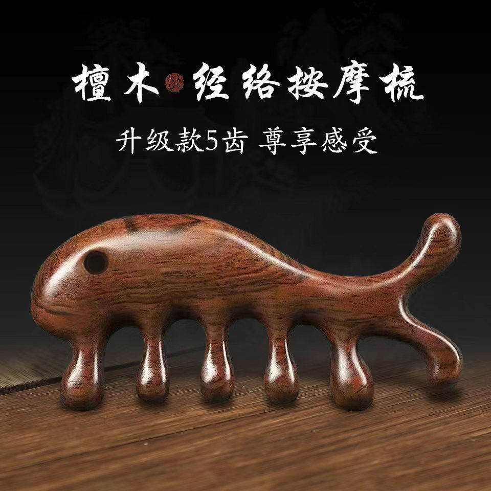 Sándalo ballena cerdo meridiano masaje peine cabeza cuello ojo bolsa nariz puente masaje multifuncional sándalo verde palo de rosa