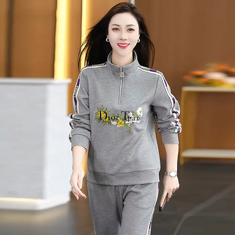 2025春秋季新款女式运动休闲套装长袖POLO领棉质透气健身训练服|undefined