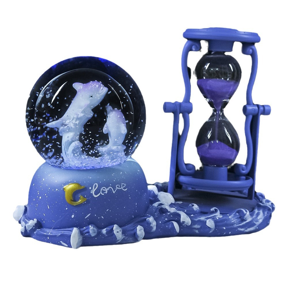 Reloj de Arena Delfín Creativo con Bola de Cristal, Caja Musical Luminosa, Decoración para Escritorio y Regalo