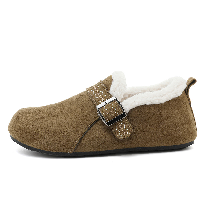 Xt-189 Women's 2025 New Autumn Winter Thick Sole Lazy Fleece Lined Cotton Casual Warm Single Shoes_voghion.com