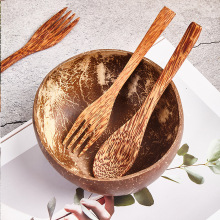 天然椰子壳碗东南亚越南椰壳碗工厂木勺海南老椰子碗勺套装沙拉碗
