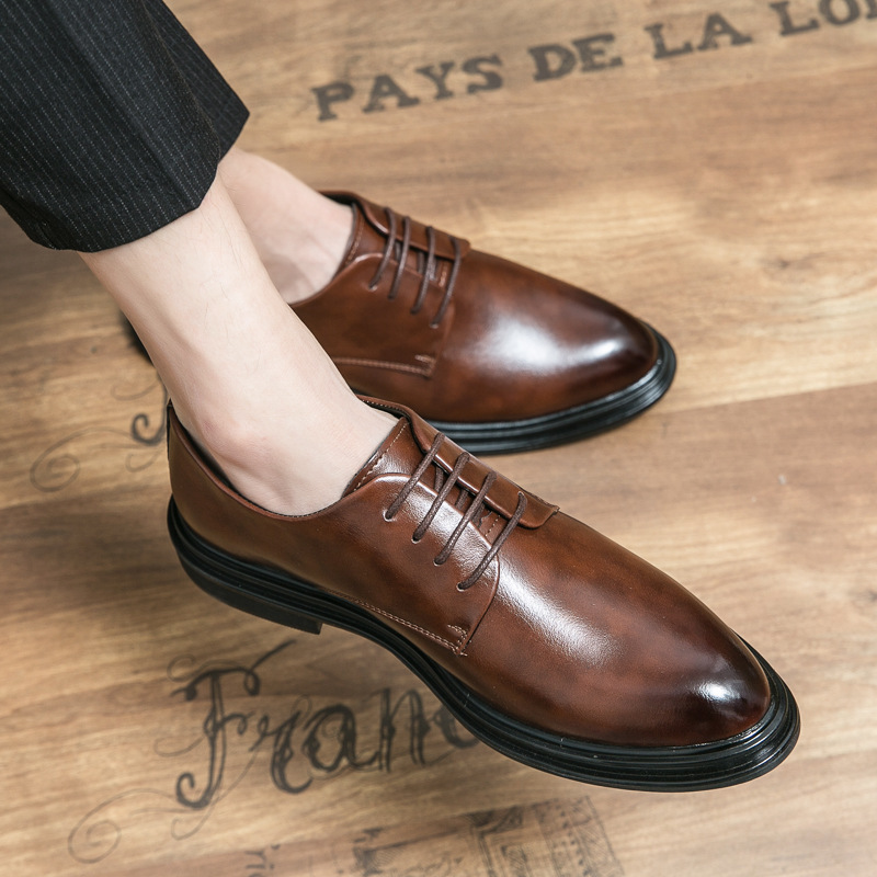 Zapatos de cuero masculinos primavera y otoño transpirable estilo inglés vestido formal de negocios negro punta alta casual zapatos de boda de novio image 3