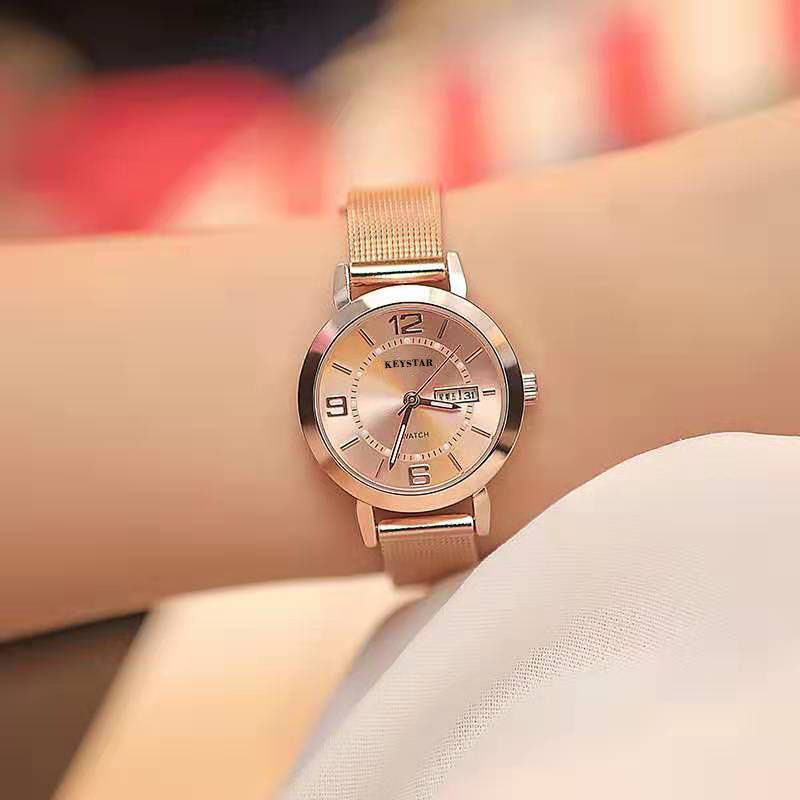 Upgraded version of d304 rose gold coffee face double calendar