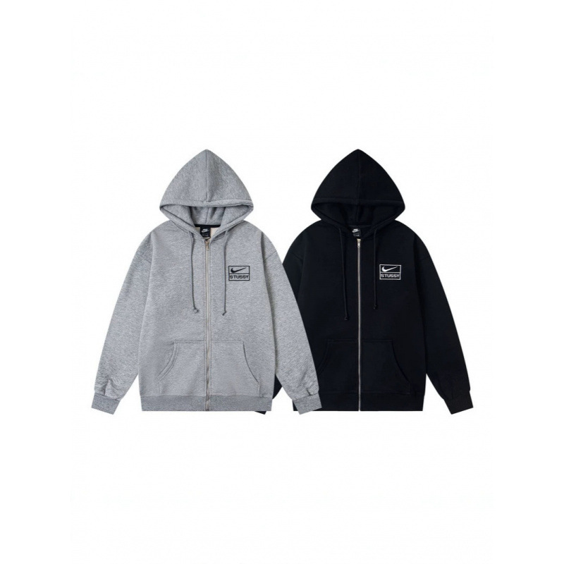 High-End Version of the Trendy Brand Stussy, Logo Embroidered Cardigan, Full-Zip Drawstring Hooded Jacket, Sweatshirt, Same Style for Men and Women