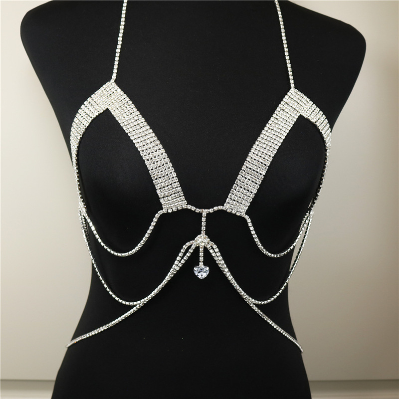 Women Sexy nightclub bar jazz dance rhinestone chest chain solo singers ...