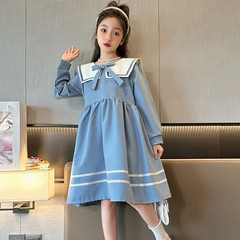 Girls' College Style Skirt New Trendy Student Outfit Big Kids Autumn Dress Children's Wear Long Sleeve Princess Dress