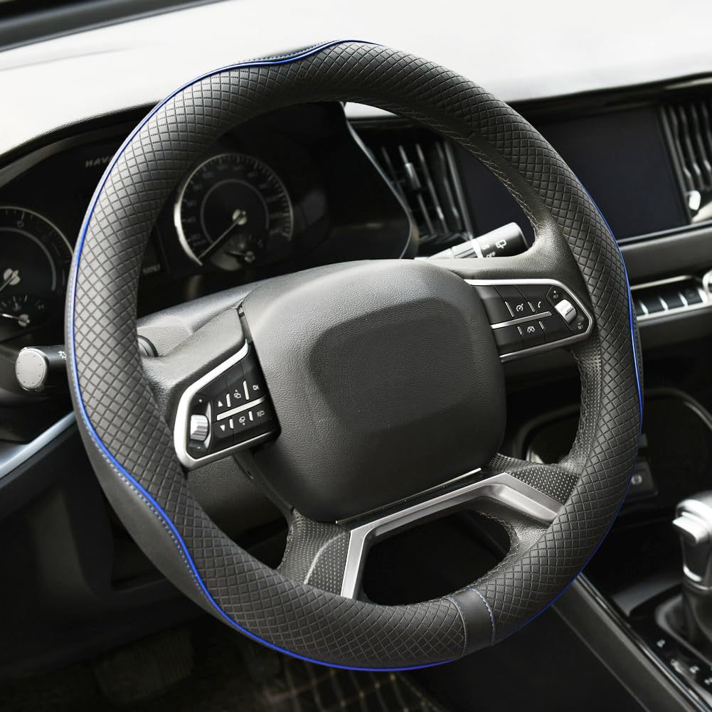 New Cross-Border Foreign Trade Car Steering Wheel Cover, Fashionable Diamond-Shaped Three-Dimensional Embossed Leather Car Handle Cover, Suitable for All Seasons