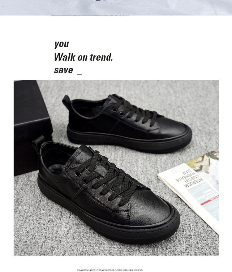 Giày sneaker nam da thật cổ thấp đế bằng, gót thấp 1-3 cm, dây buộc, phong cách thường ngày — Màu trắng 5202, Màu đen 5202 chi tiết 2