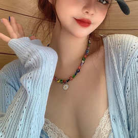 沈梦辰李斯丹妮周雨彤同款雏菊吊坠项链千花琉璃串珠彩虹锆石首饰