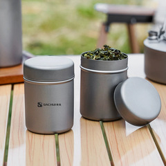純チタン茶葉缶旅行屋外携帯茶箱車載茶葉茶倉トランペット携帯密封缶貯蔵茶缶