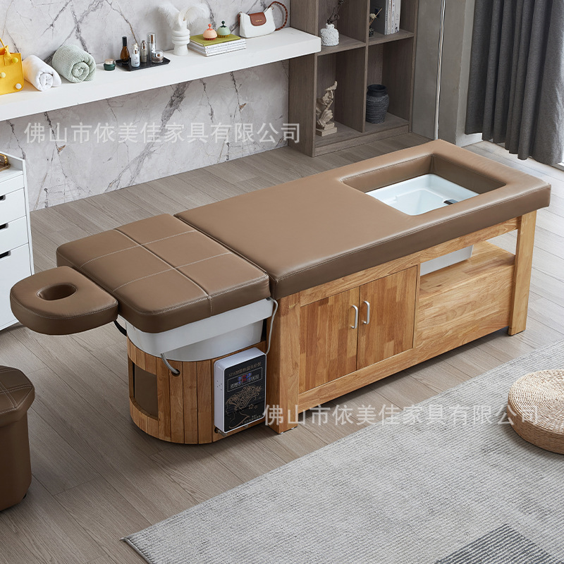 Tienda de cuidado del cabello chino cama de champú de madera maciza salón de pelo oído recogiendo lavabo de cerámica tailandés tratamiento de la cama circulación de agua fumigación integrada