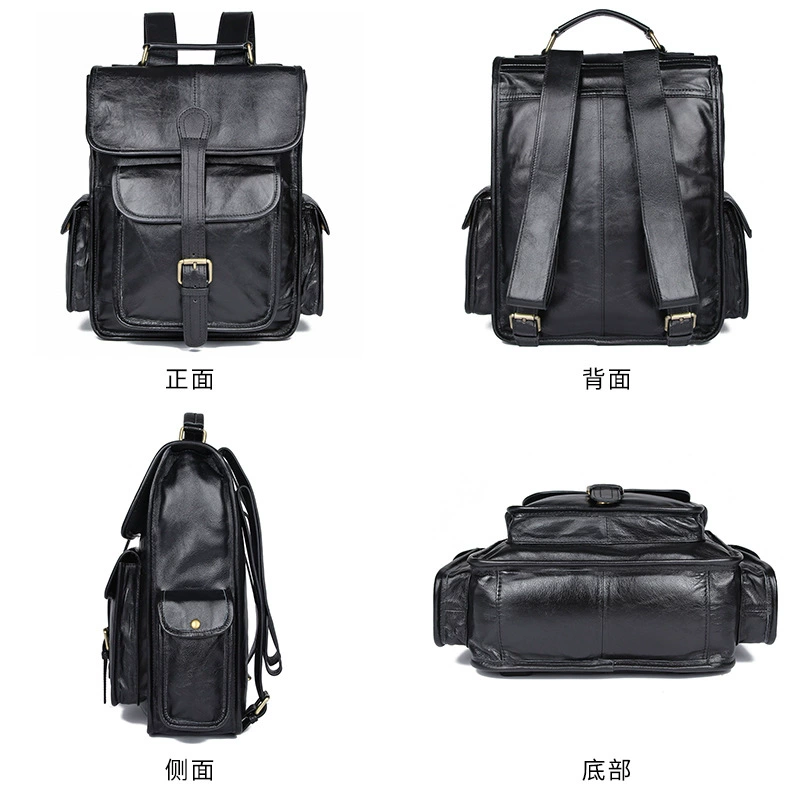 retro import leather backpack, laptop, cowhide, genuine leather