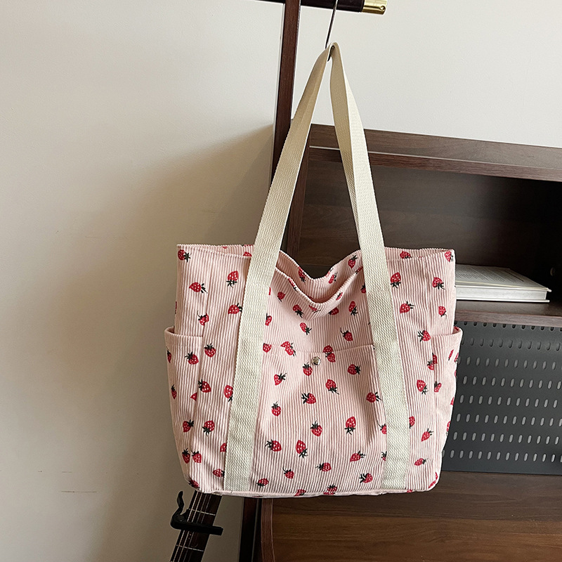 Coreano ins chica impresión de fresas viaje mochila 2025 nueva gran capacidad velcro bolsa de mano casual