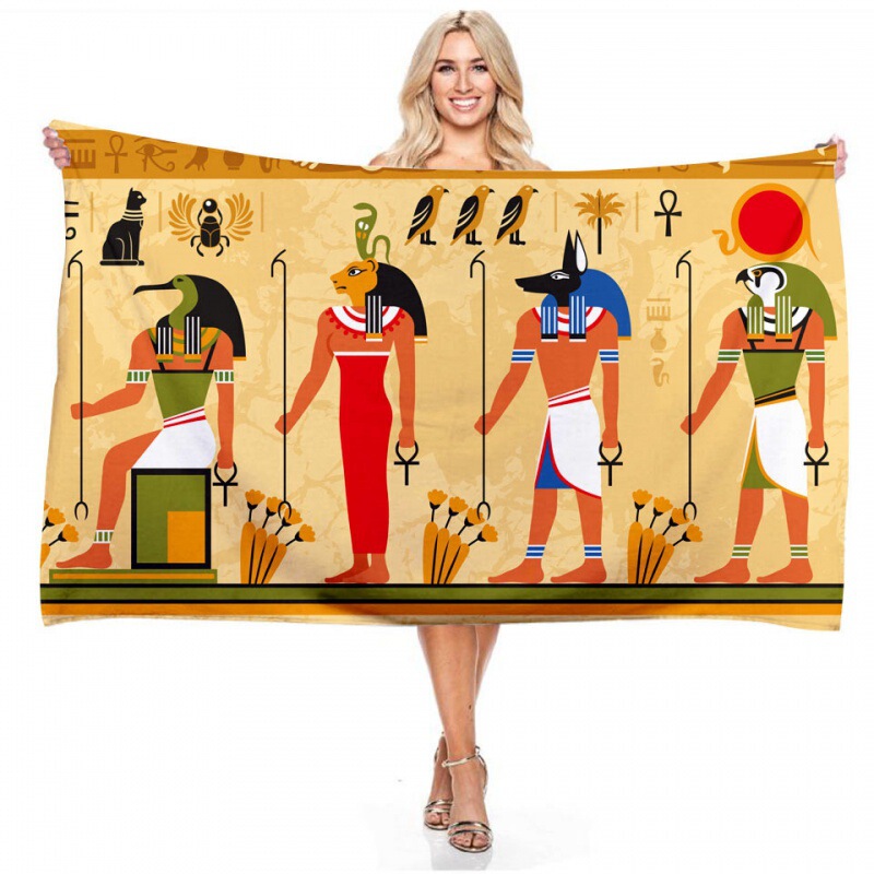 Colorful Egyptian picture brick digital printing rectangular bath towel microfiber wholesale custom
