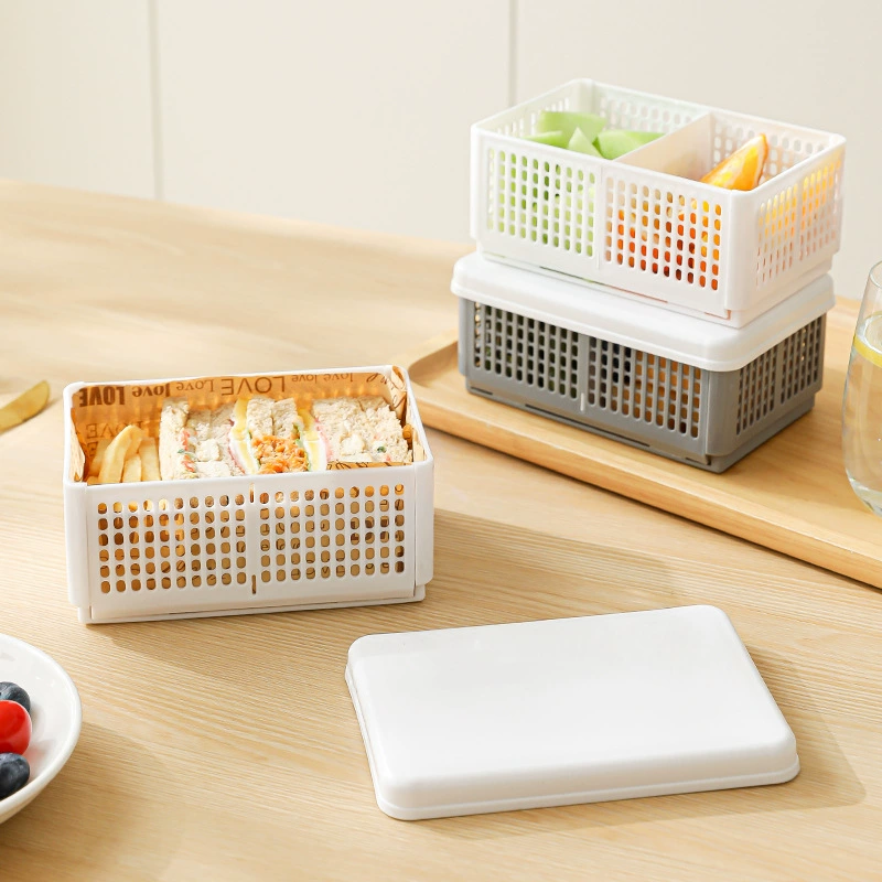 Foldable hollow storage box outdoor portable picnic box with lid microwave heating sandwich box fruit box
