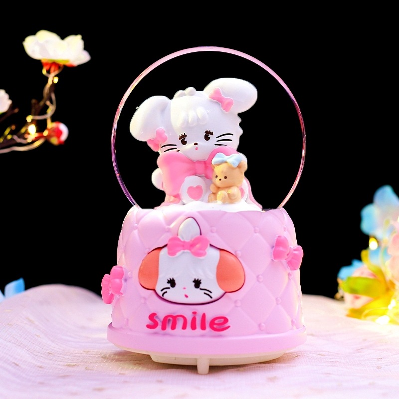 Pequeño libro rojo explosión dulce oso amarillo bola de cristal adornos luminosos giratorios caja de sonido regalos de vacaciones para niños